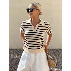 Pull en tricot rayé pour femme - T-shirt décontracté respirant à manches courtes - Product Image 1