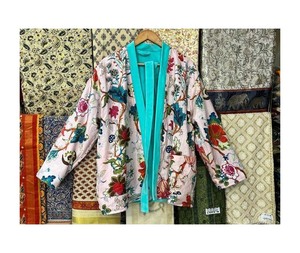 Unisex Handmade Reversible Floral Print Kimono Cardigan Maxi-Length Velvet Cotton Short Jacket for Summer Plus Size Bath <b>Spa</b> - Product Image 1