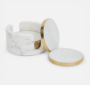 Dessous de verre en marbre noir véritable avec gaufrage en laiton, ensemble de dessous de verre pour table de cuisine, porte-boisson, peut contenir une tasse à thé standard - Product Image 6