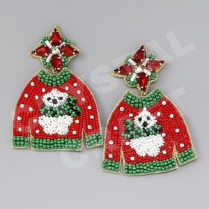 Pendientes con cuentas de diseñador para mujer Feliz Navidad en colores patrióticos naranja blanco azul boda Material de tela adecuado - Product Image 2