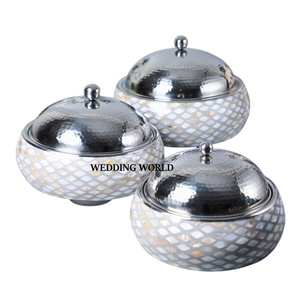 Ensemble de deux casseroles en nacre dernière arrivée ustensiles de cuisine casserole forme ronde décorative fantaisie métal chauffe-aliments - Product Image 6