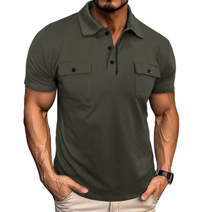 Henley เสื้อยืดแขนสั้นผู้ชายสำหรับโปโลแขนสั้นมีกระเป๋ากลางแจ้งสำหรับเสื้อโปโลโลโก้ด้านหน้าผ้าถักแบบสมาร์ทสไตล์ลำลองพิมพ์ลาย - Product Image 3