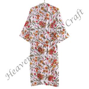 Block Print Kimono Cotton Kimono Bathrobe Valentine's Day Gift Bathrobe Cardigan Nightwear Dressing Gown Beach Bikini - Product Image 6