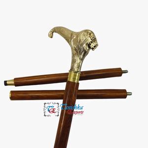 ไม้เท้าพับได้ทำมือ ด้ามจับหัวสิงโตทองเหลืองขัดเงา ไม้สีน้ำตาล ดีไซน์อาร์ตเดโค ความยาว 99 ซม. สำหรับใช้งานกลางแจ้ง - Product Image 5