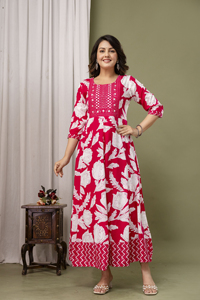 ชุดยาวชนเผ่าพิมพ์ลายดอกไม้พร้อมชุด Dupatta เหมาะสำหรับช่วงเทศกาลฟังก์ชั่นงานแต่งงานสวมใส่แบบดั้งเดิม - Product Image 2