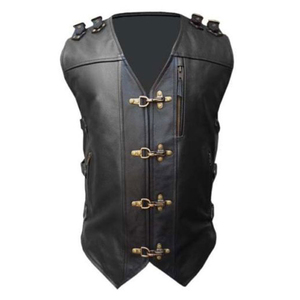 2025 américain Cool hommes en cuir véritable gilet sans manches moto équitation gilet avec badge uni noir haut court pour l'hiver - Product Image 5
