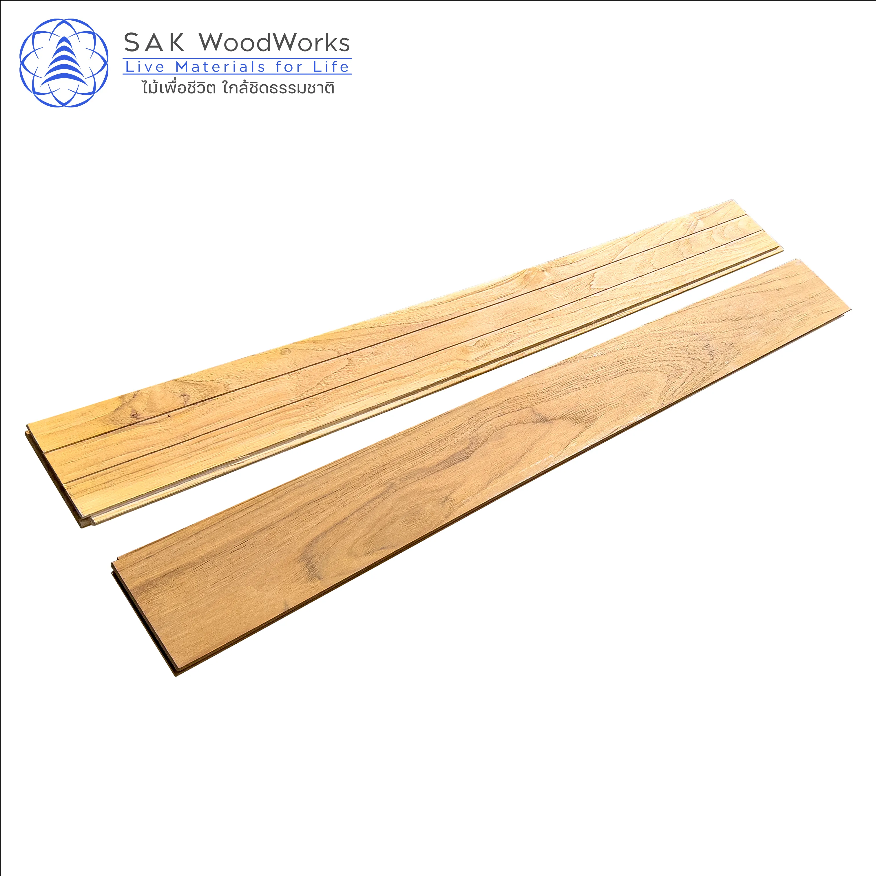 SAK WoodWorks tailandese Teak tavole lussuose pavimenti in legno per interni marrone dorato certificato FSC 15x90x300-900mm.