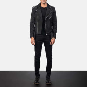 Allaric Alley Vintage Biker <b>Jacket</b> in Distressed Black Genuine <b>Sheepskin</b> Leather Zippered Closure XS Size for Autumn Season - Product Image 4