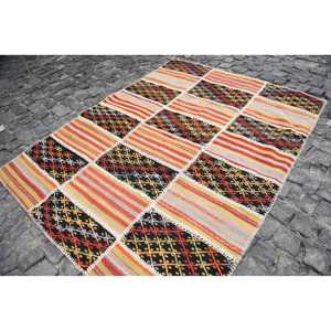 Tapis turc 4,8 x 6,1 pieds, tapis patchwork, tapis à fleurs rouges en laine - Product Image 2