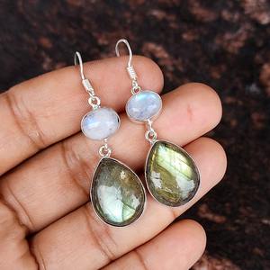 Pendientes de Labradorita y Piedra Lunar, Multi-Piedra, Plata 925, Colgantes, Hechos a Mano, Cristal, Joyería Boho, Regalo para Ella - Product Image 5