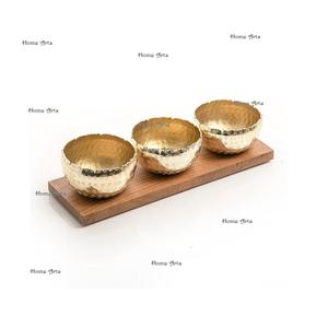 Bol de service en métal avec plateau en bois, forme ronde de la plus haute qualité, bol décoratif à prix abordable - Product Image 1