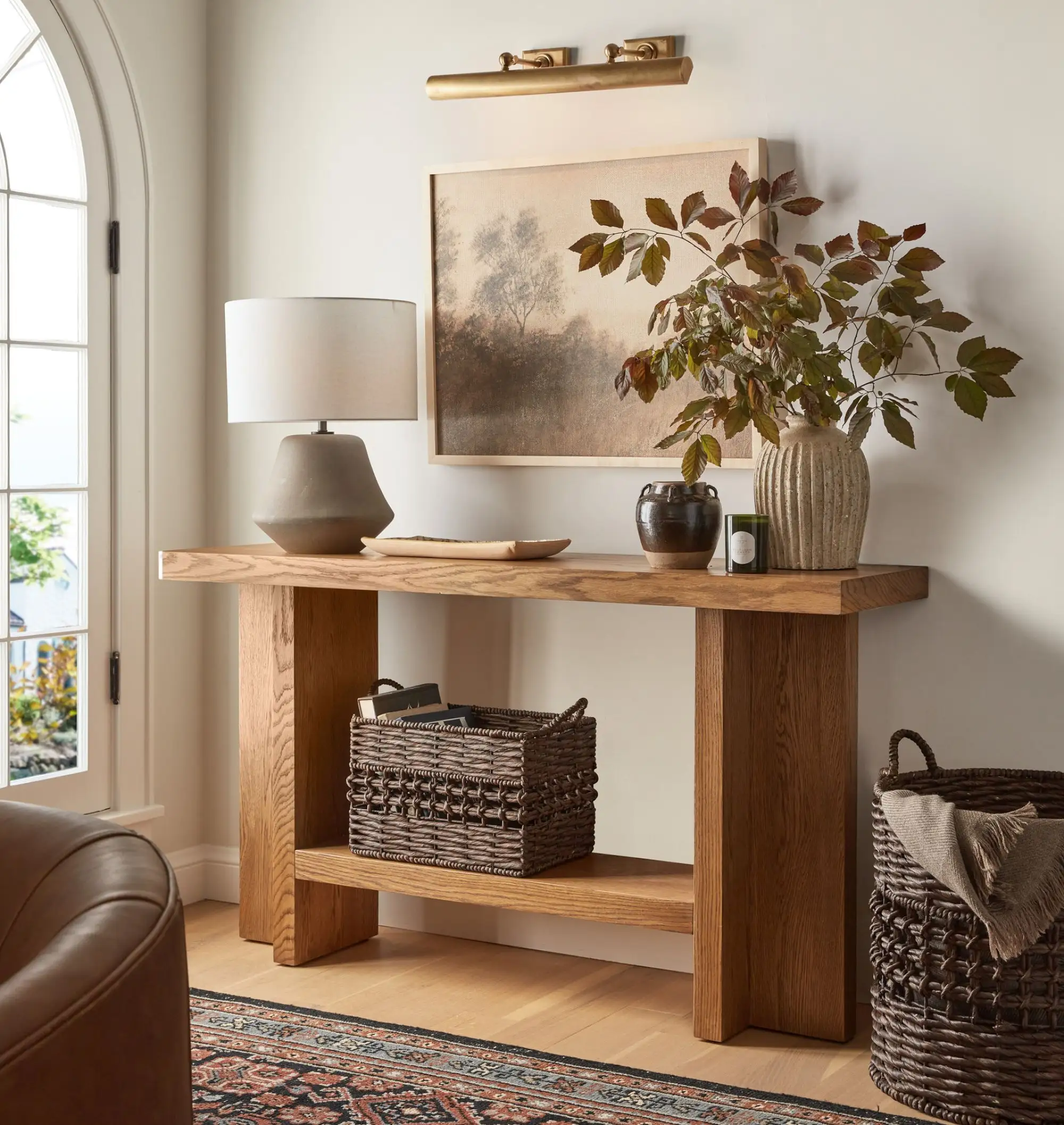 Mesa de consola con estilo moderno, marco de madera, Material de Color Natural, paquete de seguridad para muebles de hogar