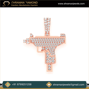 Pendentifs fins pour hommes à la mode et Charms-14K en or massif Uzi Gun diamant naturel Style Hip Hop pendentif pistolet glacé Design personnalisable - Product Image 3