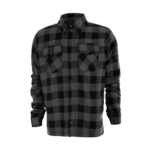 Chemise de flanelle de moto à carreaux gris noir pour hommes 100% coton manches longues fermeture à glissière bouton fermeture poches poitrine protection en maille OEM - Product Image 4