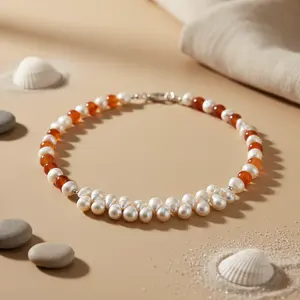 Collier fin pour femme avec perles et pierres de cornaline, bijoux élégants en pierres précieuses - Product Image 1