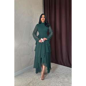 Vestido de Chifón al Por Mayor con Corte en A y Detalle de Cintura Imperio en Color Esmeralda - Product Image 4