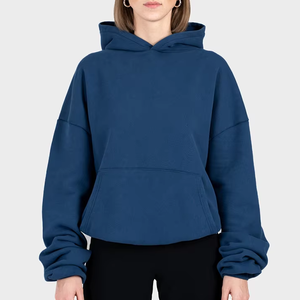 Logo personalizzato blu Navy manica lunga <span class=keywords><strong>felpe</strong></span> in cotone <span class=keywords><strong>felpe</strong></span> con cappuccio palestra allenamento taglie forti sport Fitness un pezzo <span class=keywords><strong>felpe</strong></span> da donna - Product Image 1