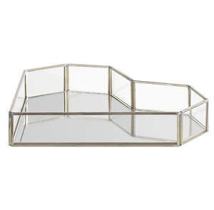 Venta caliente de lujo de metal redondo y vidrio de espejo bandeja de servicio decorativa uso para servir y bandeja de tocador - Product Image 3