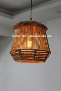 Lámpara colgante de tejido decorativo para el hogar de último diseño, fabricante de forma ovalada recubierta de laca de Color Natural, caña exportadora - Product Image 4