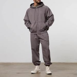 Custom Logo Mens 2-Piece <b>Hooded</b> Sweatpants Oversized <b>Zip</b> Hoodie Set Blank Plain Cotton Polyester Fleece Heavy Comfortable - Product Image 4