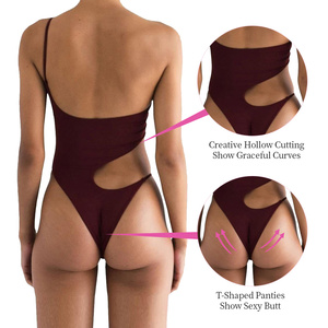 Bikini asimétrico de un solo Color para mujer, bañador Sexy, traje de baño, ropa de playa - Product Image 4