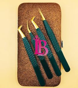 <b>Eyelash</b> Tweezers Sample Offer Custom Logo Top Ranking <b>Eyelash</b> Tweezers Mink Tweezer With Case Diamond Cut Handle Gold Tip - Product Image 3