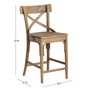 Tabourets de bar en bois massif de haute qualité avec dossier croisé, pour îlot de cuisine, style moderne, ferme, hauteur de comptoir, café, hôtel, restaurant, salle à manger - Product Image 5