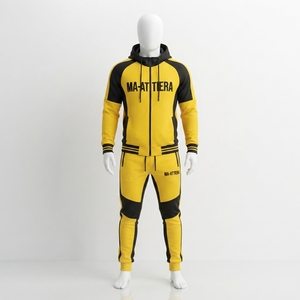 <b>Men</b> Yellow Black Hoodie Tracksuit Set Colorblock <b>Pullover</b> Sweatshirt Jogger Pants Sportswear Training Gym Fitness Activewear Pro - Product Image 3