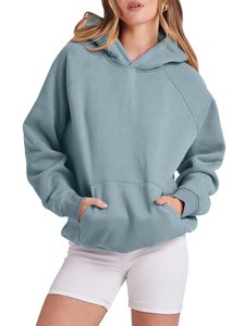 Sweat à capuche décontracté pour femme, couleur unie, 100 % fibre de bambou, molleton écologique, coupe ample, manches longues - Product Image 4