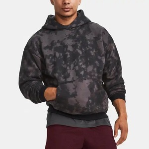 เสื้อมีฮู้ดสำหรับผู้ชายสีดำโอเวอร์ไซส์พร้อมเสื้อฮู้ดฟอกสีกรดพิมพ์ลายพลอยเทียมสีซีดแสงแดดออกแบบได้ตามต้องการสไตล์ฮิปฮอปสำหรับฤดูหนาว - Product Image 1