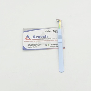 Vente en gros pince à épiler professionnelle durable en acier inoxydable L type multi-pointes enduit bleu bébé Extension de cils Logo personnalisé - Product Image 2