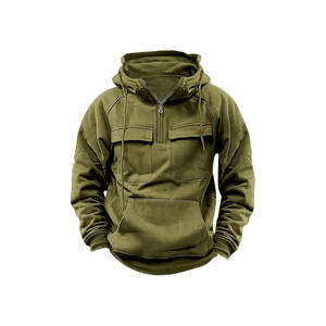 Sudadera con Capucha de Media Cremallera para Hombre, Manga Larga, Informal, Táctica, con Bolsillos, para Gimnasio, Deporte y Entrenamiento - Product Image 1