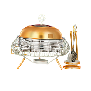 Platos Chafer de acero inoxidable, juego de Buffet, plato de frotamiento de forma redonda, calentador de alimentos, plato de frotamiento dorado en alta calidad - Product Image 1