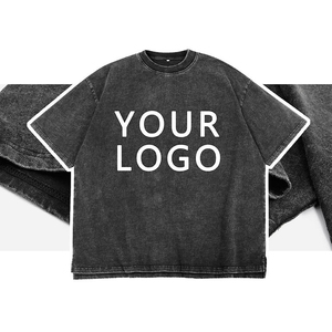 High Quality Cotton Oversized <b>Retro</b> Style Men's T-Shirt Heavy Relaxed Vintage Mineral Wash for Look Acid Wash T-Shirt - Product Image 3