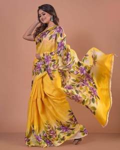 Pure Bishnupuri Tussar Silk Saree con blusa Trabajo pintado a mano Calidad especial - Product Image 3