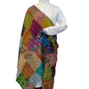 Best Selling Exquisite Fancy Hand-Crafted Cotton Kantha Embroidered Reversible Silk Stole Traditional Scarves & <b>Shawls</b> on Sale - Product Image 5