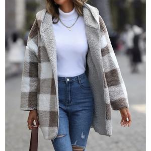 Manteau gratuit pour femmes avec boucle en velours à bulles à manches longues Plaid ample formel 100% coton polaire nouvelle mode automne et hiver - Product Image 1