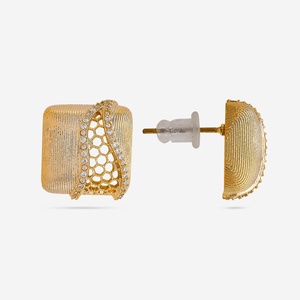 Modernos Aretes de Aro Geométricos 190016, de Aleación de Zinc, Cobre y Acero Inoxidable, con Perla y Diamante, para Regalo o Fiesta - Product Image 4