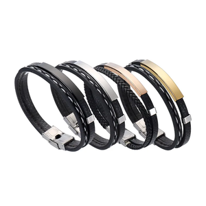 Venta caliente nuevo Punk negro marrón cera cordón trenzado cuero genuino pulseras hombres Cool pulseras de acero inoxidable - Product Image 3