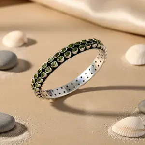 925 <b>Silver</b> Bracelet with Emerald Cut Peridot Stone Gold and Topaz Rhodium Plated Jewelry for <b>Women</b> Diamond Shape <b>Bangles</b> - Product Image 2