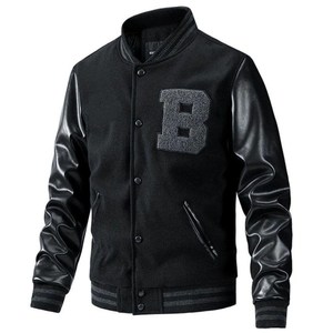 Veste universitaire en chenille brodée de haute qualité en cuir à manches longues veste de baseball personnalisée de couleur unie pour homme - Product Image 1