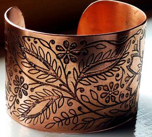 Stylish Antiqued <b>Copper</b> Fashion Cuff Bracelet Embossed Scroll Design Accessory - Product Image 2