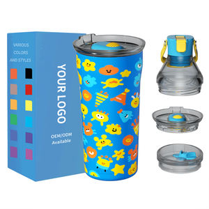 Gobelet isotherme <span class=keywords><strong>pour</strong></span> enfants HOUROFFER, bleu, dessin animé, sublimation, couvercle coulissant, acier inoxydable, bouteille à vide, vente en gros OEM - Product Image 1