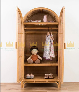 ตู้เฟอร์นิเจอร์2ประตูสำหรับห้องเด็กตู้ไม้หวายตู้เสื้อผ้าแข็งแรงทนทานงานทำมือ - Product Image 6