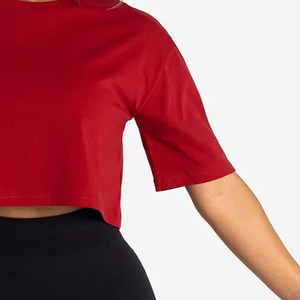 High Demand Maroon Women's <b>Crop</b> <b>T</b> <b>Shirt</b> Dropped Shoulders & Short Sleeves Soft Stretchy Stylish <b>Fit</b> Casual Yoga Gym Fitness Tee - Product Image 5