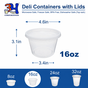 Contenitori per alimenti in polipropilene trasparente da 3H, 16 oz, con coperchi (480 pezzi/confezione), adatti per congelatore e microonde, senza BPA, impilabili, a tenuta stagna, lavabili in lavastoviglie - Product Image 2