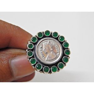Anillo de ónix verde Natural de Plata de Ley 925 hecho a mano ajustable Victoria Queen moneda anillo de boda regalo para niñas mujeres - Product Image 5