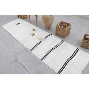 พรมวินเทจขนาด 2.6x9.7 ฟุต พรมตุรกี พรมขนสัตว์ลายจุดสีขาว - Product Image 4