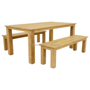 Banc de restaurant Table à manger rectangulaire en bois de teck pour une expérience de repas en plein air Banquet Patio Villa Utilisation - Product Image 1