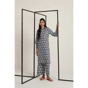 ชุดเซ็ตปักลายสีน้ำเงินสำหรับผู้หญิง ชุดลำลอง 2 ชิ้น ไซส์ XS/XS สไตล์หรูหราสำหรับใส่ทำงาน - Product Image 4